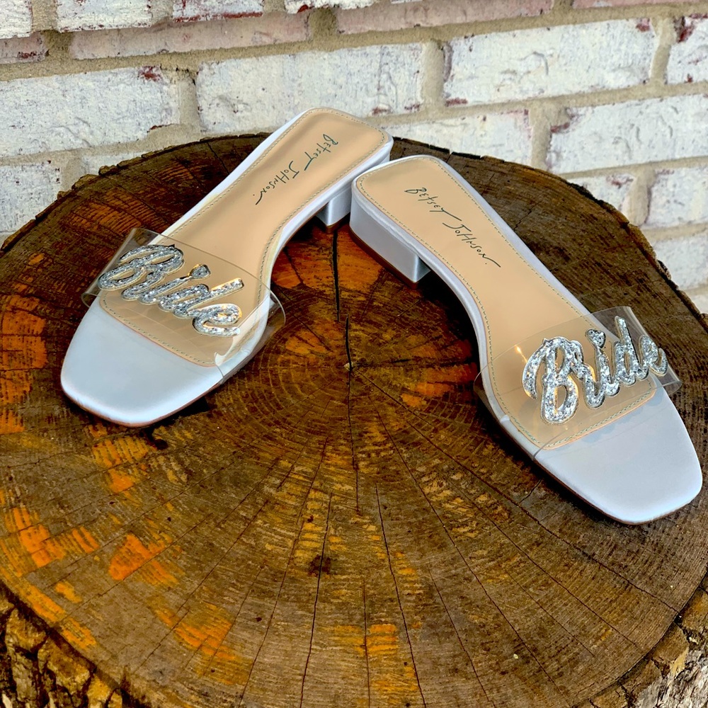 Blue by Betsey Johnson Silver 'Bride' Slide Sandals with Clear Strap